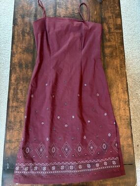 Y2K Rampage Beaded Maroon Spaghetti Strap Dress, Size Juniors 11
